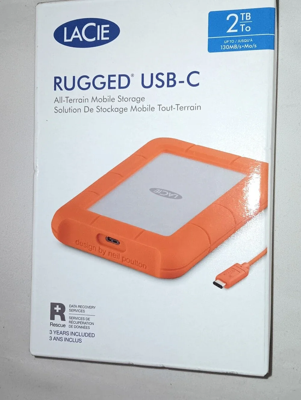 LaCie Rugged External Hard Drive - Orange & White